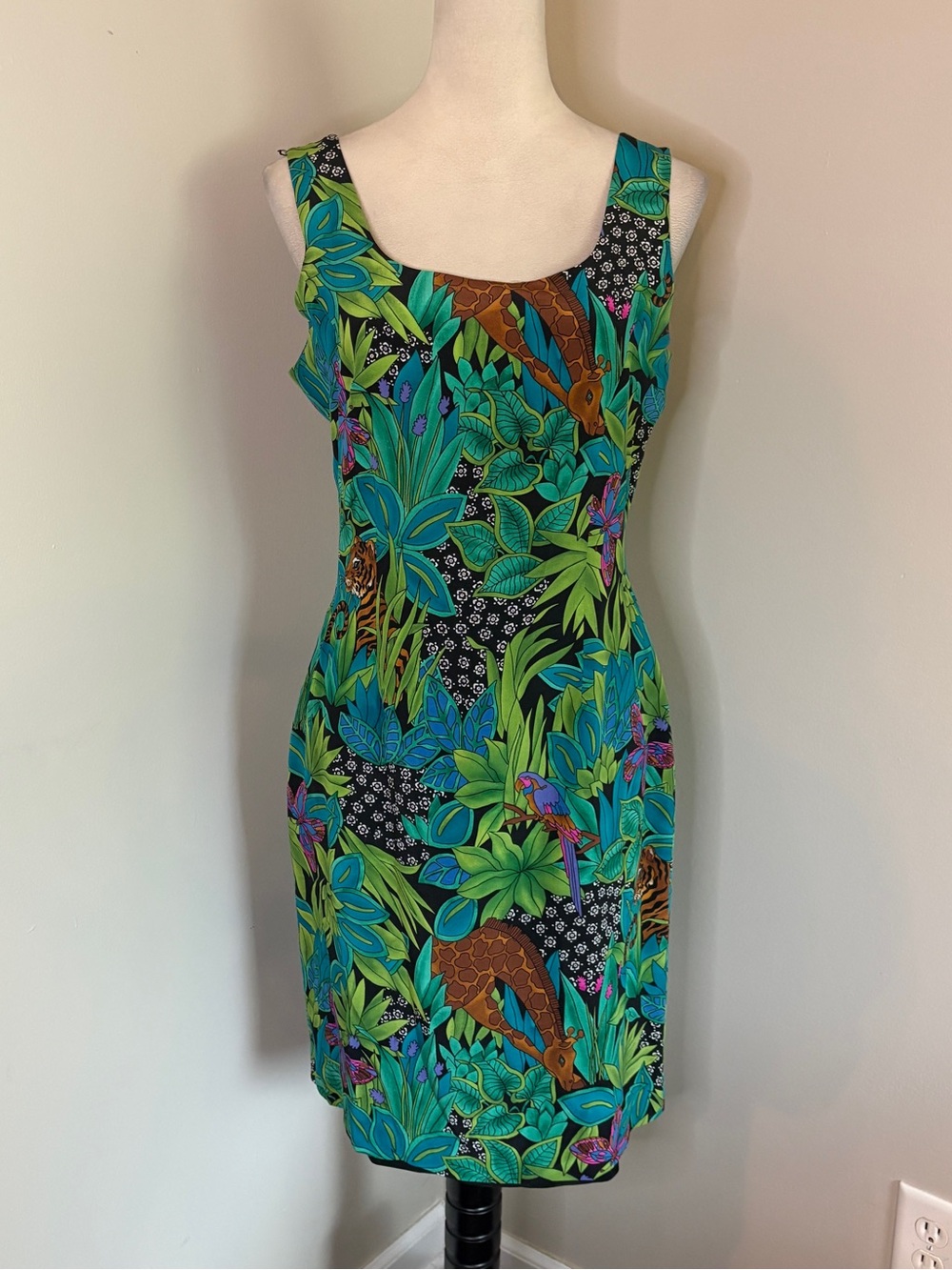 Pristine VTG 90s Spenser Jeremy 100% Silk Jungle Print Safari Sheath Dress Sz 8